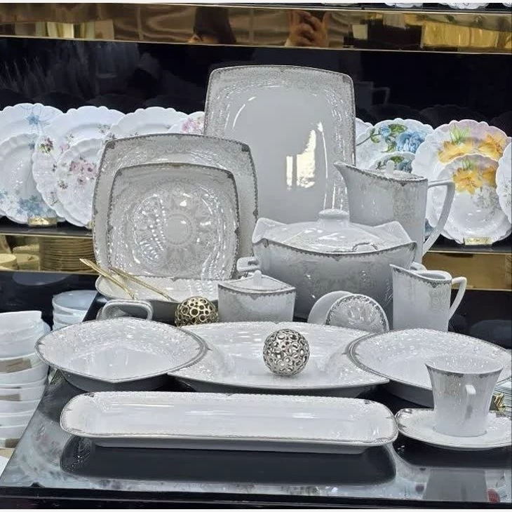 سرویس چینی پردیس کاشان طرح سیسیل پلاتینی(پس کرایه )