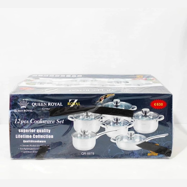 سرویس قابلمه استیل کوین رویال 12 پارچه Queen Royal QR-8878 0