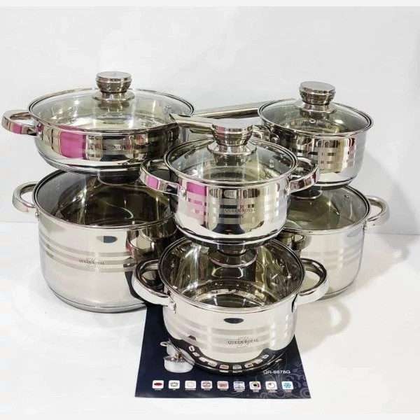 سرویس قابلمه استیل کوین رویال 12 پارچه Queen Royal QR-8878 0