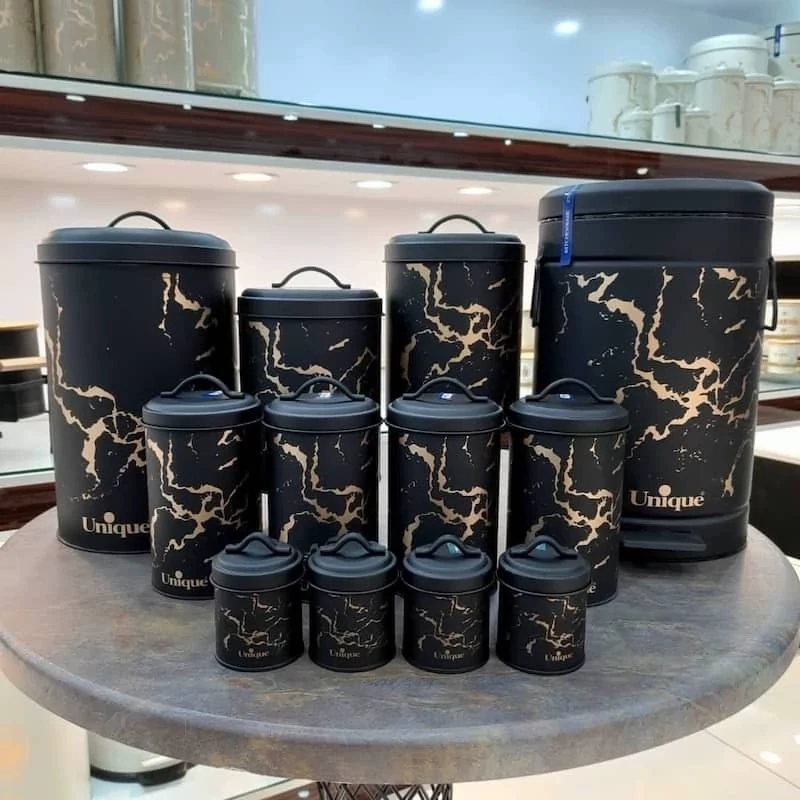 سرویس آشپزخانه طرح سنگی 15پارچه آبکاری شده رنگ ثابت با کیفیت (پس کرایه)