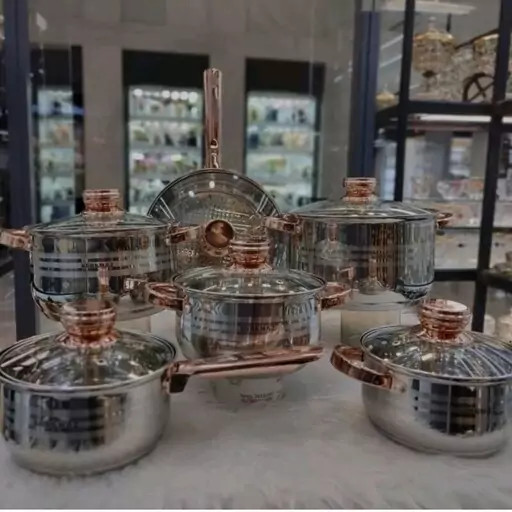 سرویس قابلمه 12پارچه استیل کرکماز (اصلی)ساخت ترکیه نچسب آهن ربا نگیر کیفیت فوق العاده