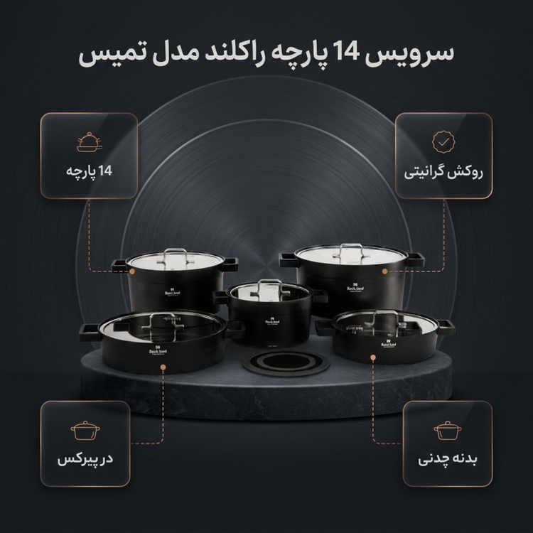 سرویس قابلمه و تابه گرانیتی 14 پارچه راکلند مدل تمیس کد 80001201